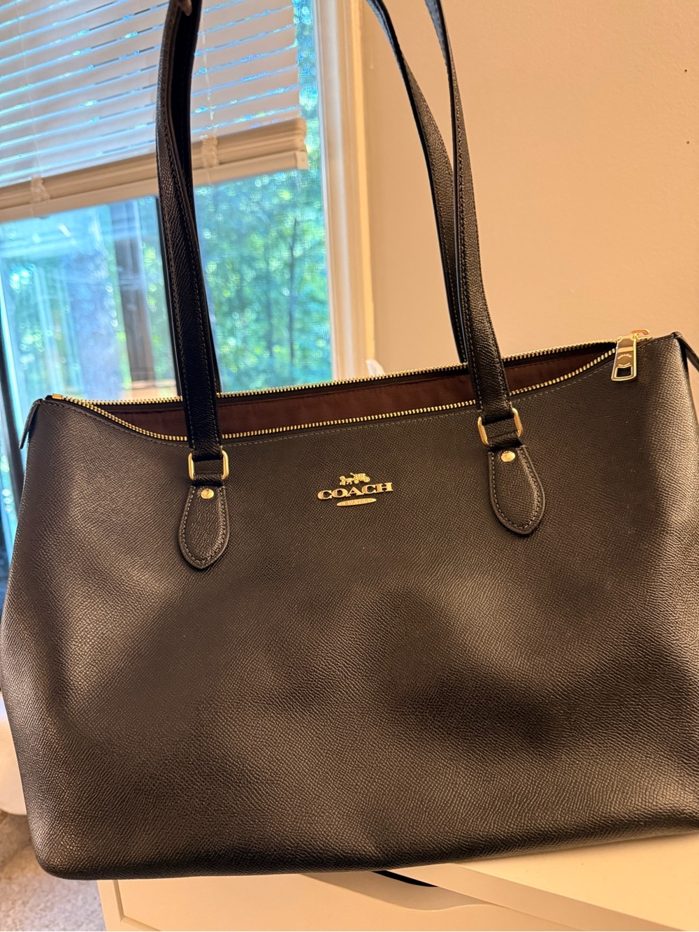 Coach Black Leather Tote with Gold Logo and Hardware